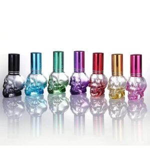 7Pack Wholesale 8ml Gradient Color Skull Design Perfume Bottle Mini Travel Glass Perfume Atomizer Aroma Spray Pump Empty Bottle